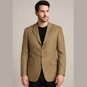 MICHAEL KORS Men's Tan Plaid 3-Button Silk Wool Blend Suit Jacket size 42R